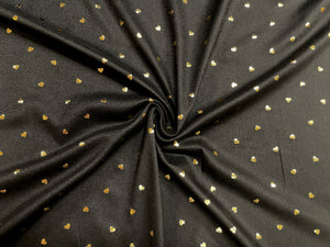 Metallic Gold Hearts DBP Print #348 Double Brushed Polyester Spandex Apparel Stretch Fabric 190 GSM 58"-60" Wide By The Yard