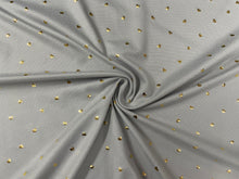 Load image into Gallery viewer, Metallic Gold Hearts Silver DBP Print #349 Double Brushed Polyester Spandex Apparel Stretch Fabric 190 GSM 58&quot;-60&quot; Wide By The Yard