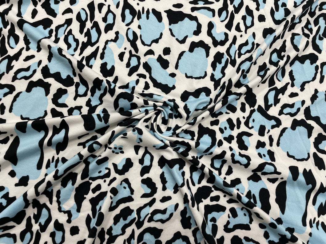 Blue Leopard DBP Print #243 Double Brushed Polyester Spandex Apparel Stretch Fabric 190 GSM 58