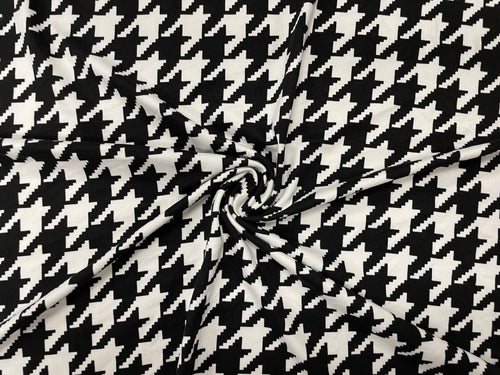 Houndstooth Black White DBP Print #339 Double Brushed Polyester Spandex Apparel Stretch Fabric 190 GSM 58