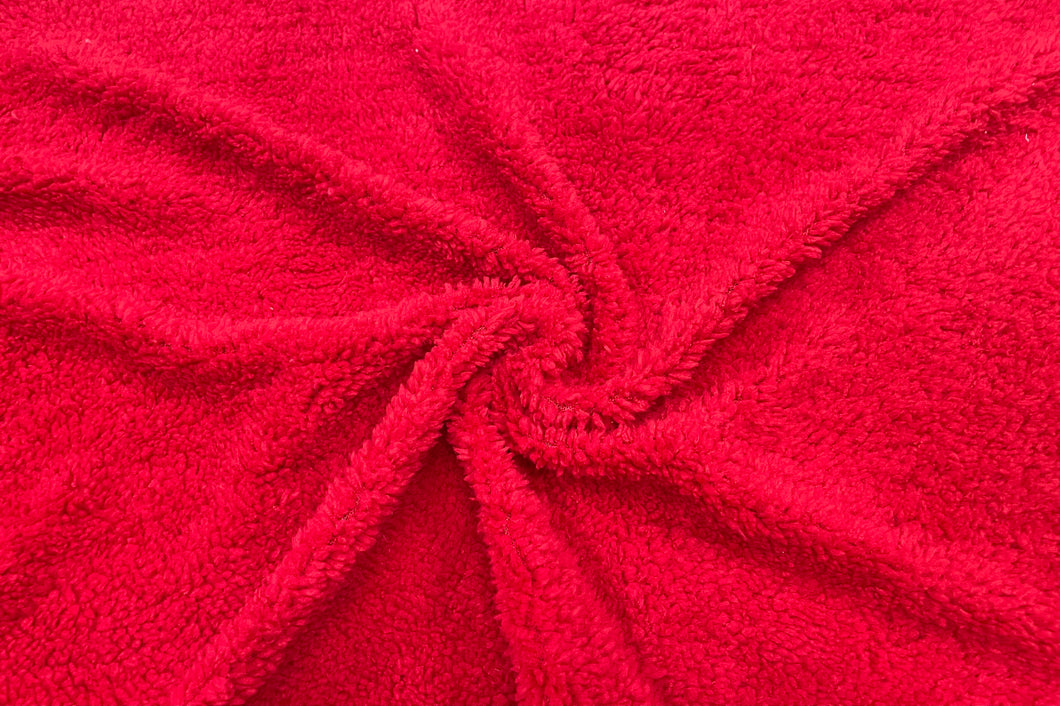 Red Sherpa Faux Fur #29 100% Polyester Medium Pile Super Soft Stretch Fabric Very Soft 58