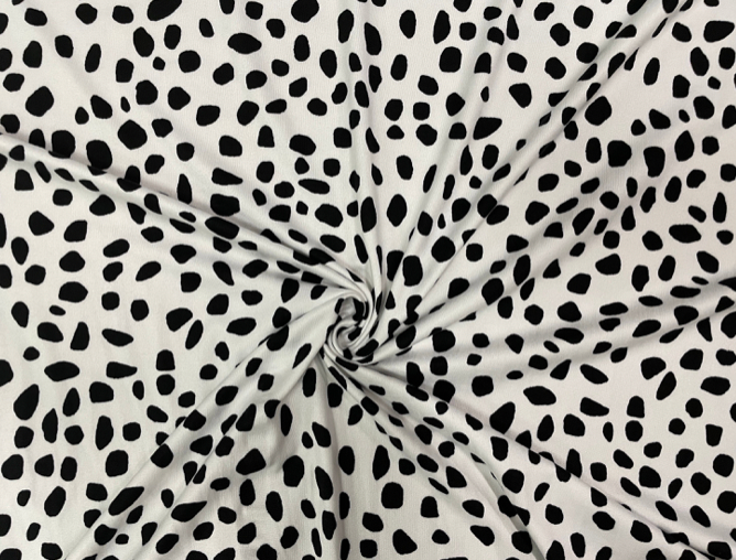 Dalmatian White Black DBP Print #228 Double Brushed Polyester Spandex Apparel Stretch Fabric 190 GSM 58