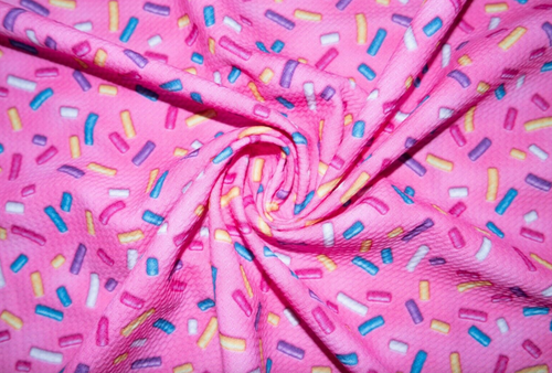 Pink Sprinkles Bullet Print #151 Double Knit Poly Spandex Fabric BTY