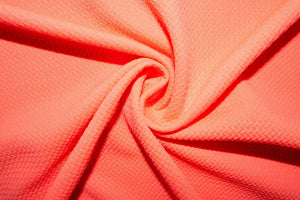 Neon Coral #06 Bullet Ribbed Scuba Techno Double Knit 2-Way Stretch Polyester Spandex Apparel Craft Fabric 58&quot;-60&quot; Wide By The Yard
