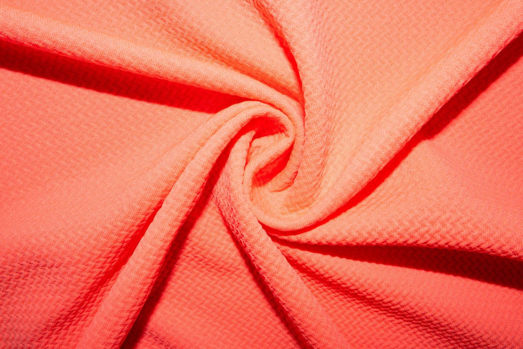 Neon Coral #06 Bullet Ribbed Scuba Techno Double Knit 2-Way Stretch Polyester Spandex Apparel Craft Fabric 58"-60" Wide By The Yard