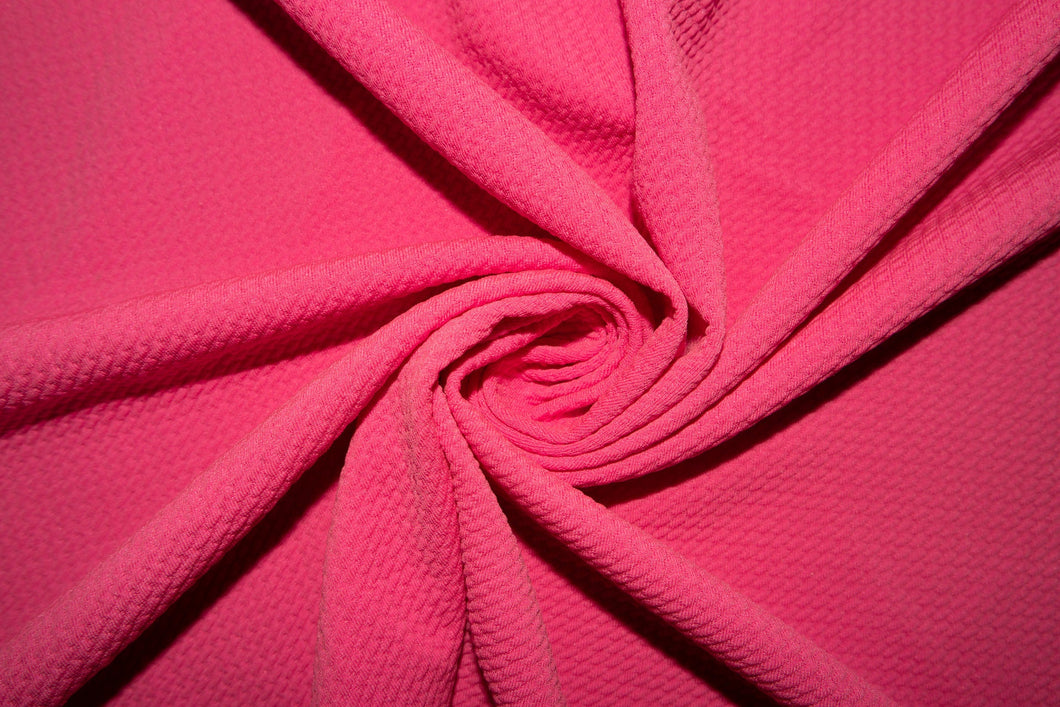 Neon Bubblegum #152 Bullet Ribbed Scuba Techno Double Knit 2-Way Stretch Polyester Spandex Apparel Craft Fabric 58"-60" Wide By The Yard