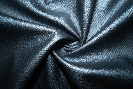 Matte Black Pleather #161 Bullet Ribbed Scuba Techno Double Knit 2-Way Stretch Polyester Spandex Apparel Craft Fabric 58"-60" Wide By The Yard