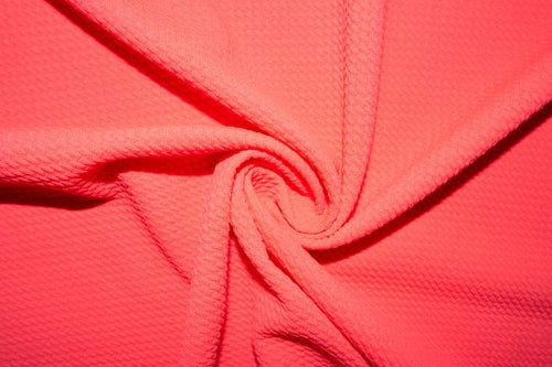 Neon Fuchsia #35 Bullet Ribbed Scuba Techno Double Knit 2-Way Stretch Polyester Spandex Apparel Craft Fabric 58"-60" Wide By The Yard