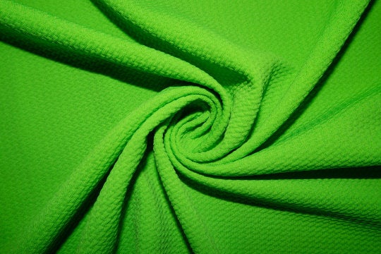 Neon Green #121 Bullet Ribbed Scuba Techno Double Knit 2-Way Stretch Polyester Spandex Apparel Craft Fabric 58"-60" Wide By The Yard