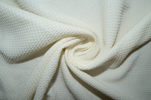 Ivory #132 Bullet Ribbed Scuba Techno Double Knit 2-Way Stretch Polyester Spandex Apparel Craft Fabric 58"-60" Wide By The Yard