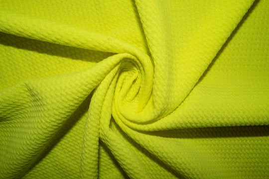 Neon Lemon Lime #16 Bullet Ribbed Scuba Techno Double Knit 2-Way Stretch Polyester Spandex Apparel Craft Fabric 58"-60" Wide By The Yard