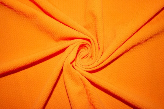 Neon Orange #153 Bullet Ribbed Scuba Techno Double Knit 2-Way Stretch Polyester Spandex Apparel Craft Fabric 58"-60" Wide By The Yard
