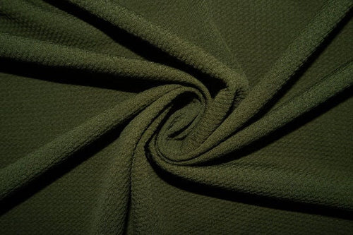 Olive Green #114 Bullet Ribbed Scuba Techno Double Knit 2-Way Stretch Polyester Spandex Apparel Craft Fabric 58"-60" Wide By The Yard