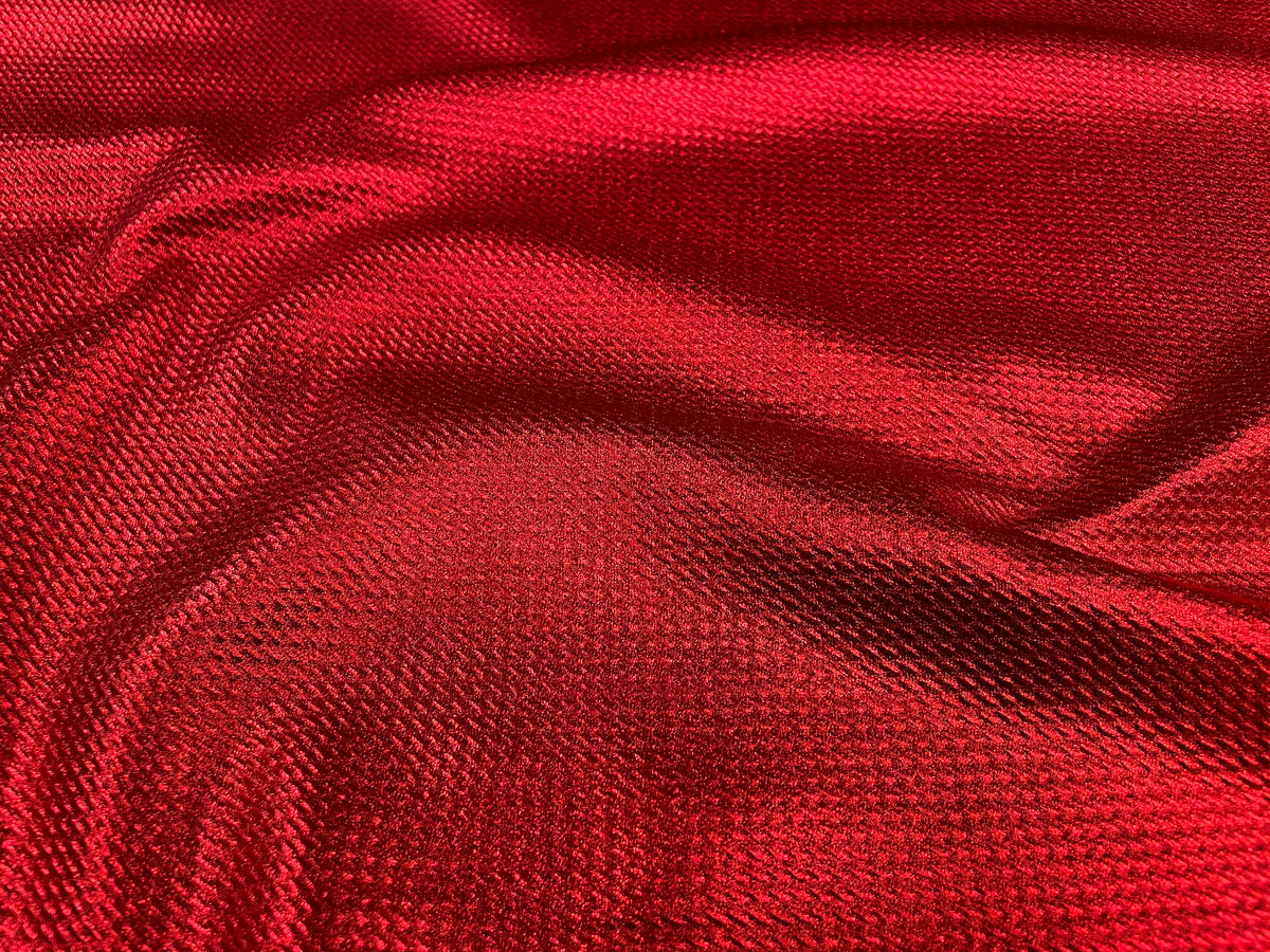 Shiny Red Pleather #204 Bullet Ribbed Scuba Techno Double Knit 2-Way Stretch Polyester Spandex Apparel Craft Fabric 58"-60" Wide By The Yard