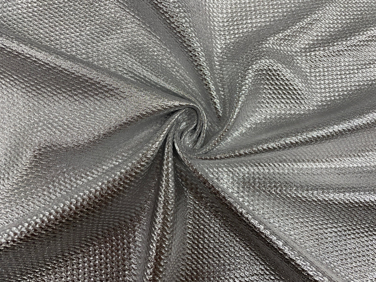 Shiny Silver Pleather #206 Bullet Ribbed Scuba Techno Double Knit 2-Wa ...